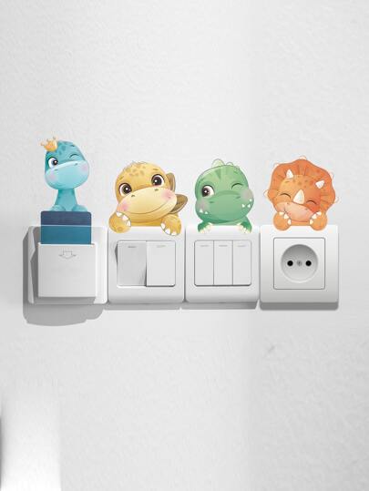 4 szt. naklejki na przełącznik z motywem dinozaura, naklejki ścienne, naklejki winylowe do dekoracji domu, wiosenne dekoracje odświeżające dom, naklejki dekoracyjne Rama, prezenty urodzinowe, ukończenie szkoły