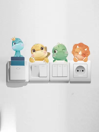 4 szt. naklejki na przełącznik z motywem dinozaura, naklejki ścienne, naklejki winylowe do dekoracji domu, wiosenne dekoracje odświeżające dom, naklejki dekoracyjne Rama, prezenty urodzinowe, ukończenie szkoły