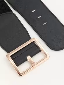 Cinturón ancho con hebilla geométrica, ideal para Halloween, verano, escuela, otoño - Negro - Ver 4