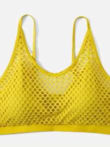Plus Size Contrast Fishnet Bikini Set Summer Beach - Yellow - View 3