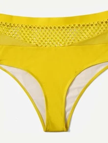 Plus Size Contrast Fishnet Bikini Set Summer Beach - Yellow - View 4