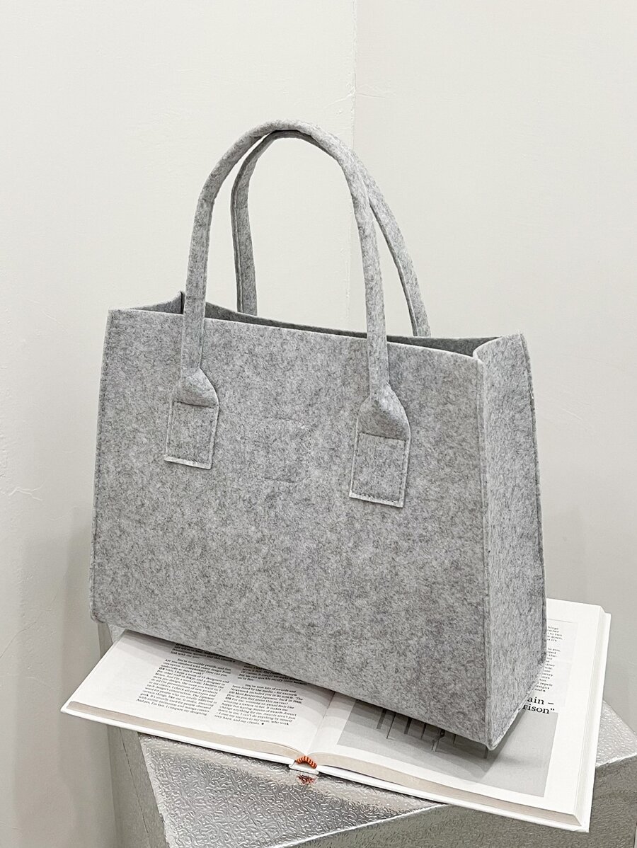 Minimalist Felt Tote Bag - Light Grey - View 1