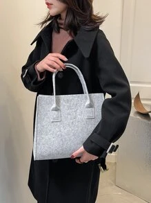 Minimalist Felt Tote Bag - Light Grey - View 4