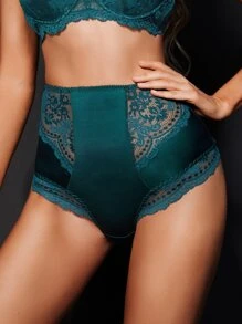 蕾絲拼接內褲 - 墨綠色 - 查看 3