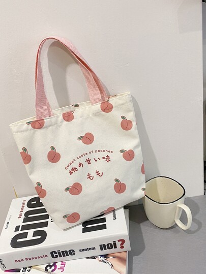 Peach Graphic Canvas Shopper Bag