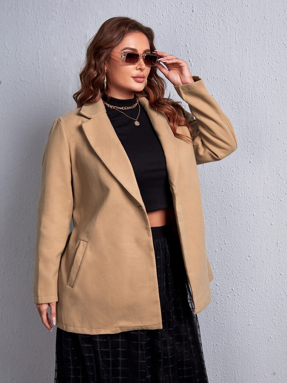 Plus Notched Collar Belted Overcoat