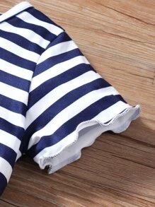 Baby Striped Lettuce Trim Tee & Cami Dress - Multicolor - View 5