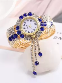 sloggi Reloj de pulsera para damas con decoración de rhinestones, esfera redonda y puntero de cuarzo, regalo ideal para estudiantes que regresan a la escuela