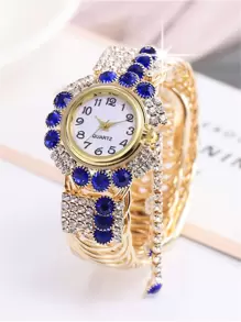 sloggi Reloj de pulsera para damas con decoración de rhinestones, esfera redonda y puntero de cuarzo, regalo ideal para estudiantes que regresan a la escuela