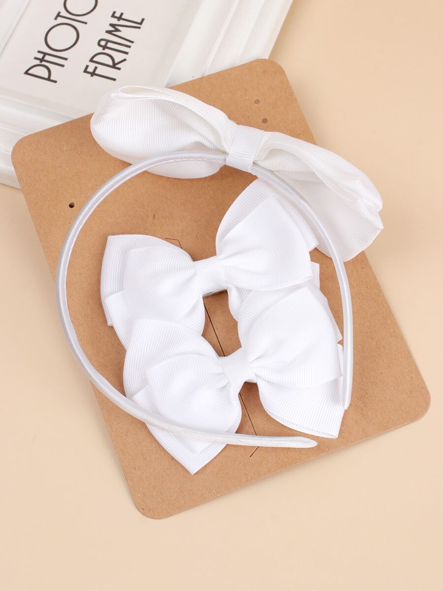 3pcs Girls Bow Knot Decor Hair Accessory - White - View 1