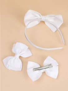 3pcs Girls Bow Knot Decor Hair Accessory - White - View 2