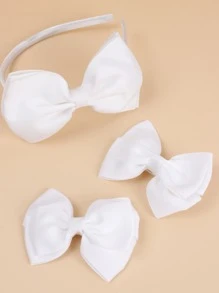 3pcs Girls Bow Knot Decor Hair Accessory - White - View 3