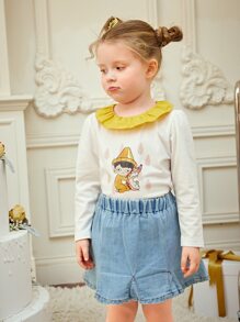 Ethereal Nothings Toddler Girls Ruffle Trim Cartoon Graphic Top - White - View 1