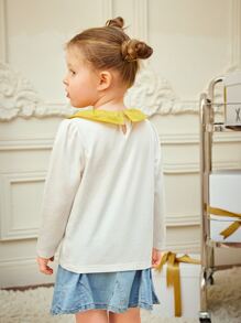 Ethereal Nothings Toddler Girls Ruffle Trim Cartoon Graphic Top - White - View 2