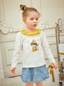 Ethereal Nothings Toddler Girls Ruffle Trim Cartoon Graphic Top - White - View 3