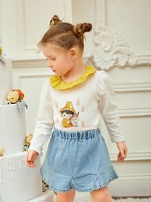 Ethereal Nothings Toddler Girls Ruffle Trim Cartoon Graphic Top - White - View 4