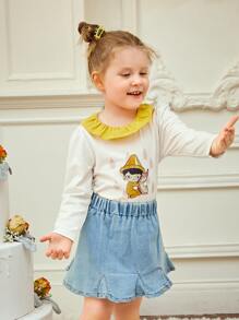 Ethereal Nothings Toddler Girls Ruffle Trim Cartoon Graphic Top - White - View 5