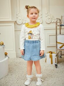 Ethereal Nothings Toddler Girls Ruffle Trim Cartoon Graphic Top - White - View 6