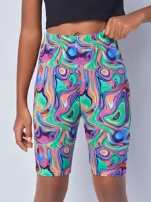 SHEIN 女孩大理石圖案騎行褲 - 彩色 - 查看 1