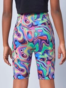 SHEIN 女孩大理石圖案騎行褲 - 彩色 - 查看 2