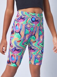 SHEIN 女孩大理石圖案騎行褲 - 彩色 - 查看 3