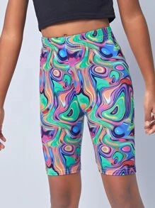 SHEIN 女孩大理石圖案騎行褲 - 彩色 - 查看 4