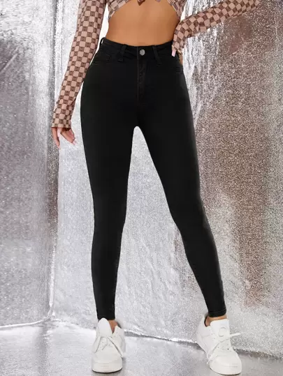 Flexra High Waist Solid Zip Up Skinny Jeans