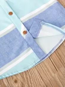 SHEIN Explorewe Young Boy Striped Colorblock Shirt & Shorts - Multicolor - View 5