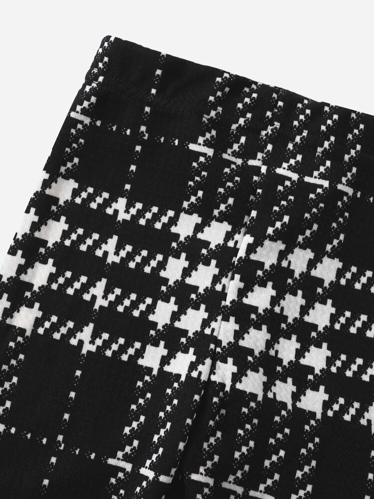 SHEIN Toddler Girls Rib Knit Top & Plaid Leggings Set - Black - View 3