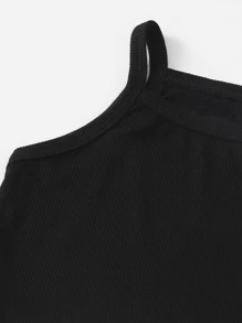 SHEIN Toddler Girls Rib Knit Top & Plaid Leggings Set - Black - View 4