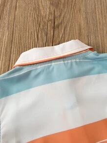 SHEIN Young Boy Block Striped Shirt & Shorts - Multicolor - View 3