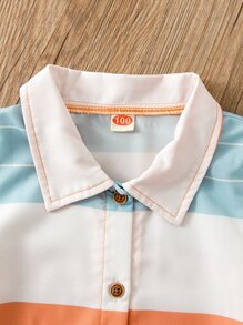 SHEIN Young Boy Block Striped Shirt & Shorts - Multicolor - View 4