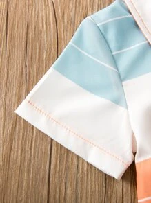 SHEIN Young Boy Block Striped Shirt & Shorts - Multicolor - View 6