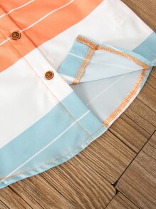 SHEIN Young Boy Block Striped Shirt & Shorts - Multicolor - View 7
