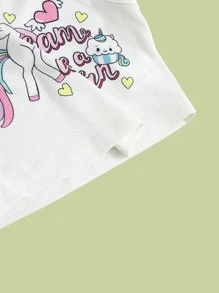 SHEIN Toddler Girls Unicorn Print Ribbed Knit Tank Top - White - View 4
