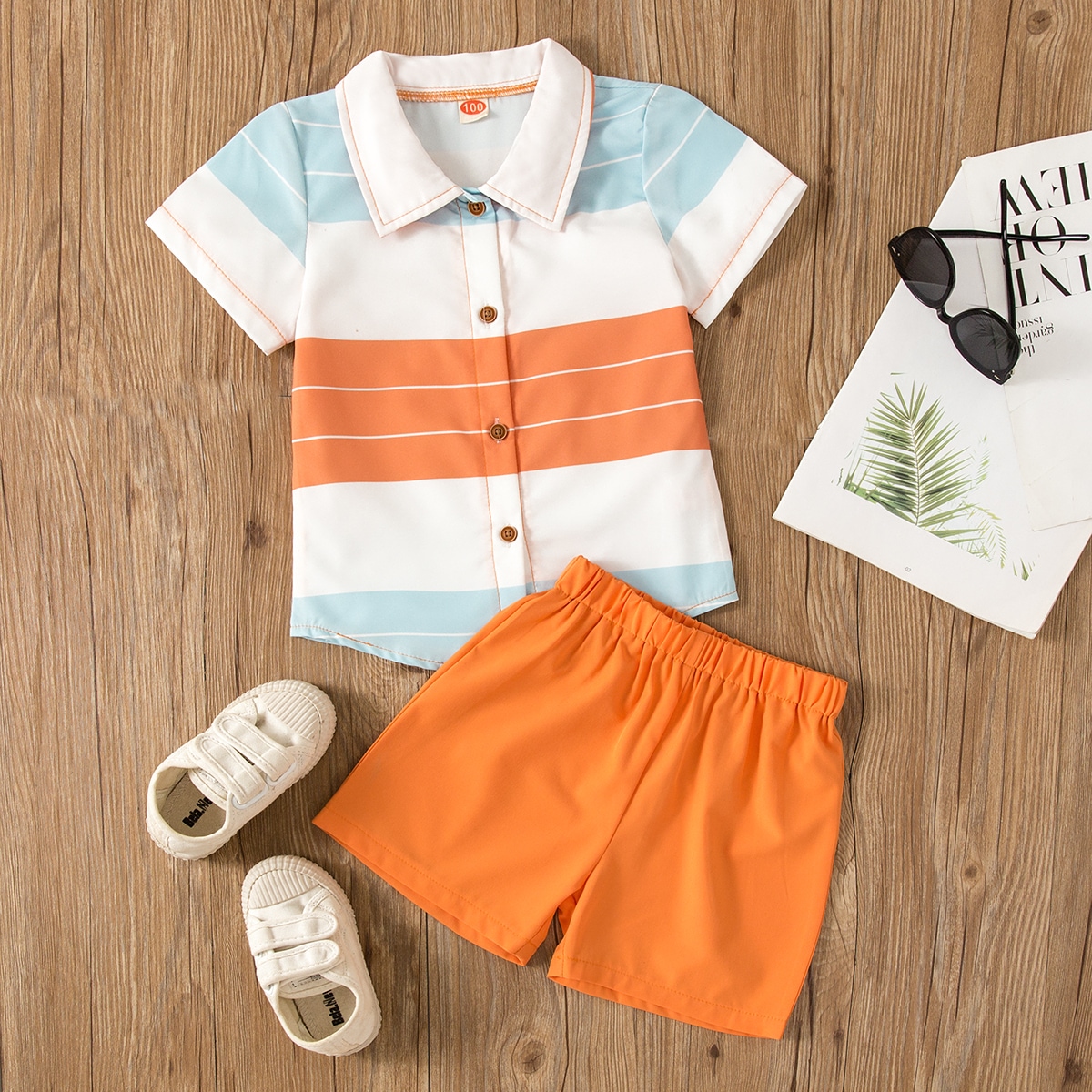 Camisa Y Pantalones Cortos A Rayas Para Niños Jóvenes