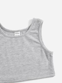 SHEIN 小女童素色背心上衣和短褲 - 淺灰色 - 查看 3