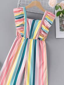 Toddler Girls Rainbow Striped Ruffle Trim Jumpsuit - Multicolor - View 3