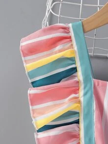 Toddler Girls Rainbow Striped Ruffle Trim Jumpsuit - Multicolor - View 4