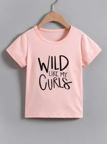 SHEIN Toddler Girls Letter Graphic Tee - Baby Pink - View 1