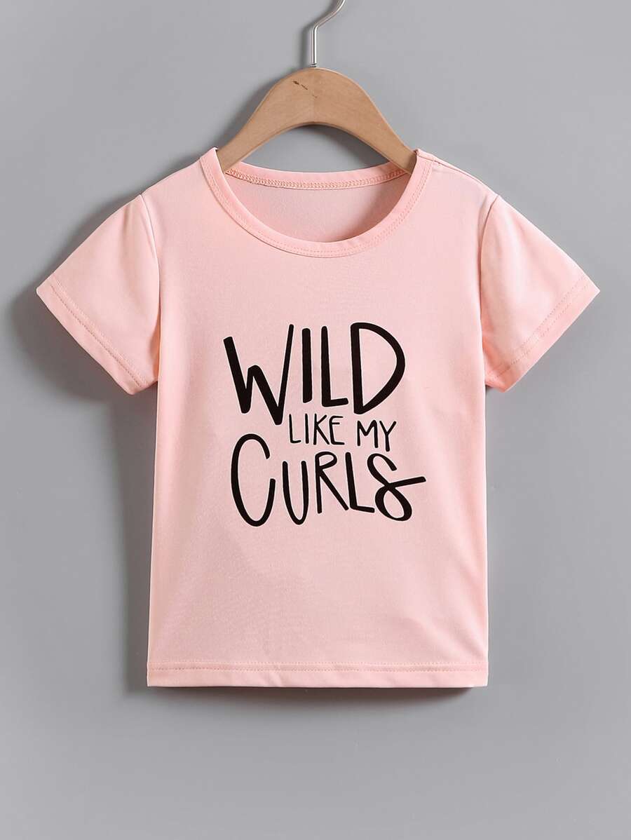 SHEIN Toddler Girls Letter Graphic Tee - Baby Pink - View 1
