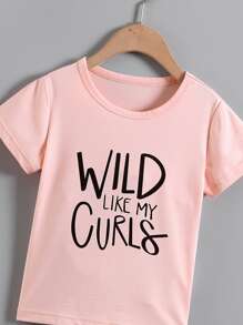 SHEIN Toddler Girls Letter Graphic Tee - Baby Pink - View 4