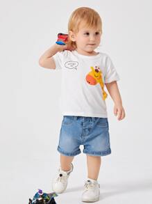 Baby Girl Patched Pocket Washed Denim Shorts - Medium Wash - View 4