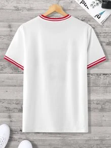 Aesthetic Post--Men Letter Graphic Striped Trim Tee - White - View 2