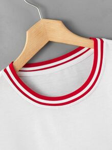 Aesthetic Post--Men Letter Graphic Striped Trim Tee - White - View 3