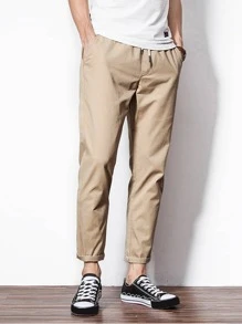 Manfinity Quần Nam Dây kéo màu trơn Giải trí - Màu Khaki - Xem 1