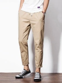 Manfinity Quần Nam Dây kéo màu trơn Giải trí - Màu Khaki - Xem 3