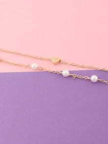 女孩珍珠和愛心裝飾分層腳鏈 - 彩色 - 查看 3