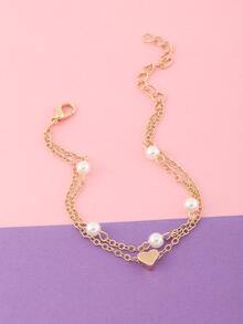 女孩珍珠和愛心裝飾分層腳鏈 - 彩色 - 查看 5