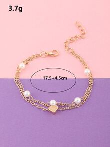 女孩珍珠和愛心裝飾分層腳鏈 - 彩色 - 查看 6
